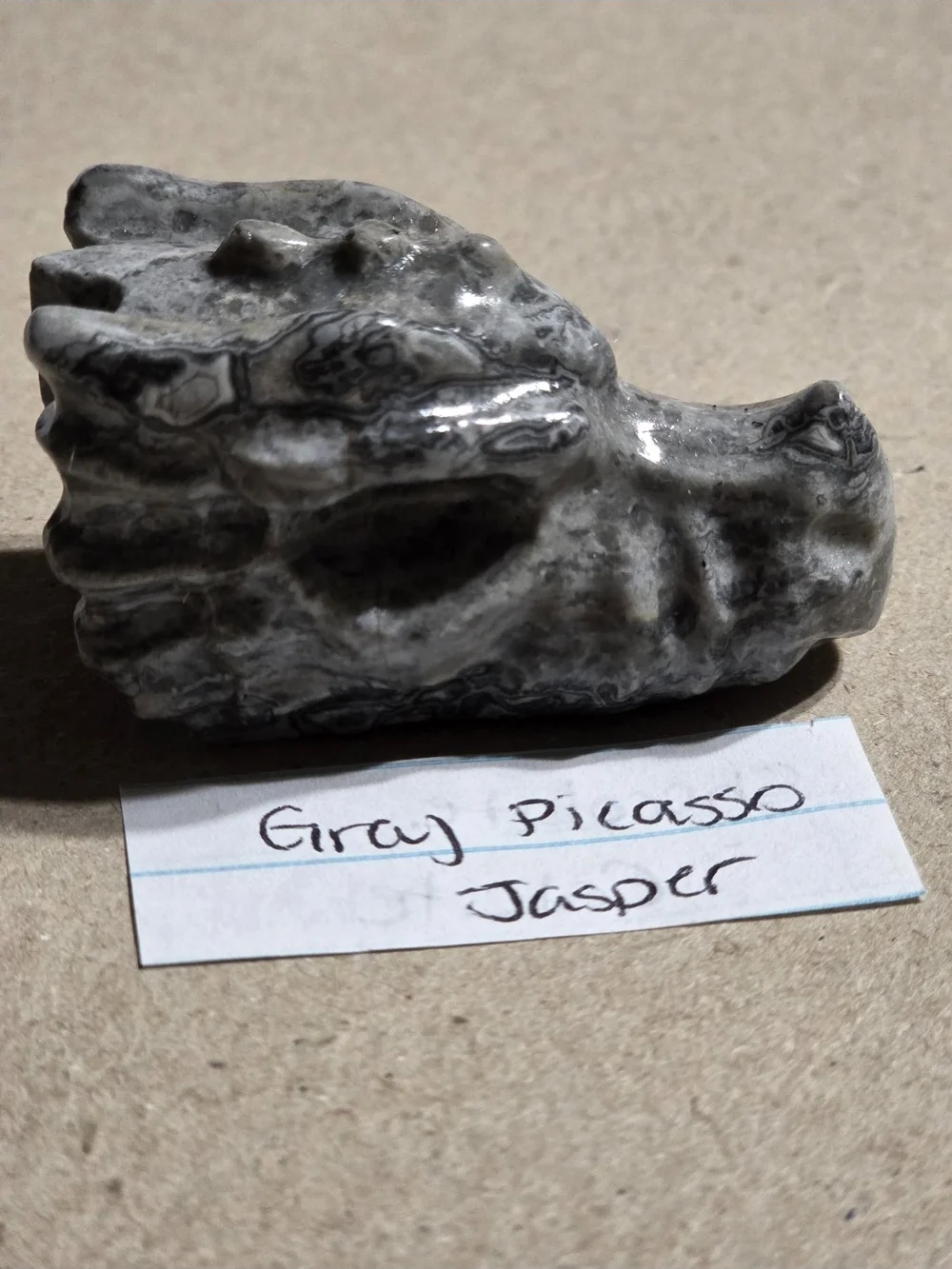 Detailed Picasso Stone Crystal Carved Dragon Head Stone Sculpture Decor